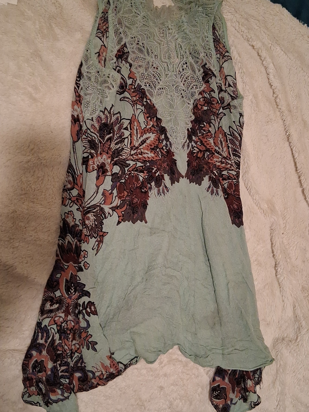 Free People Mint Green Floral Lace-Detail Sundress